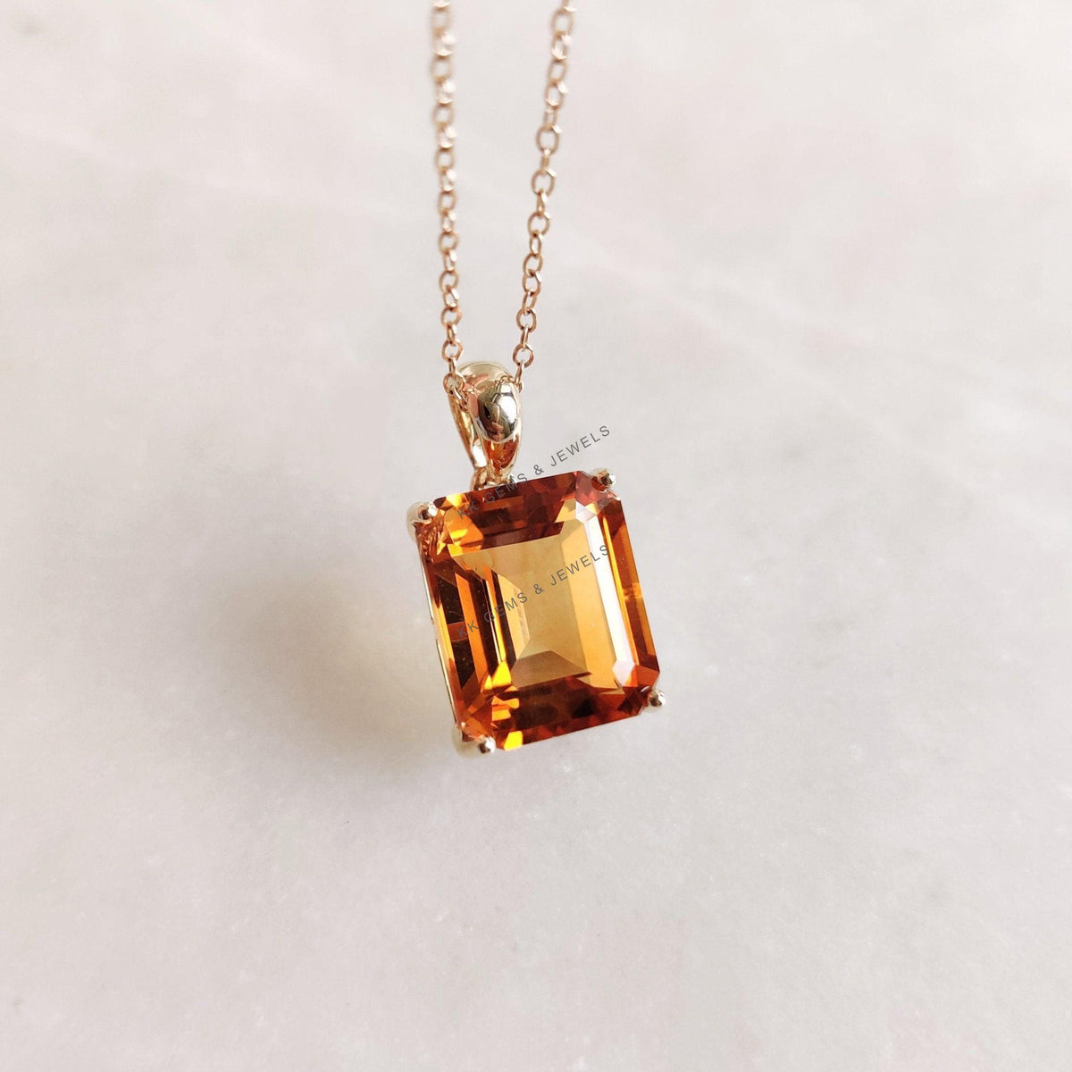 Natural Madeira Citrine Pendant, 14K Solid Yellow Gold, November Birthstone