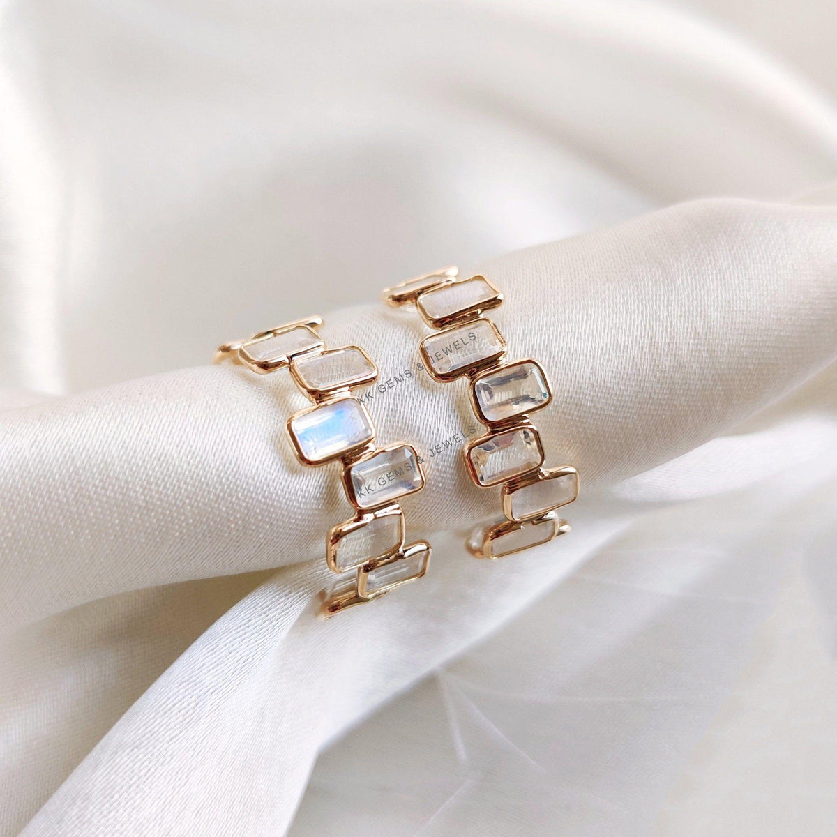 14K Solid Yellow Gold Natural Rainbow Moonstone Hoop Earrings, June Birthstone, Christmas Present