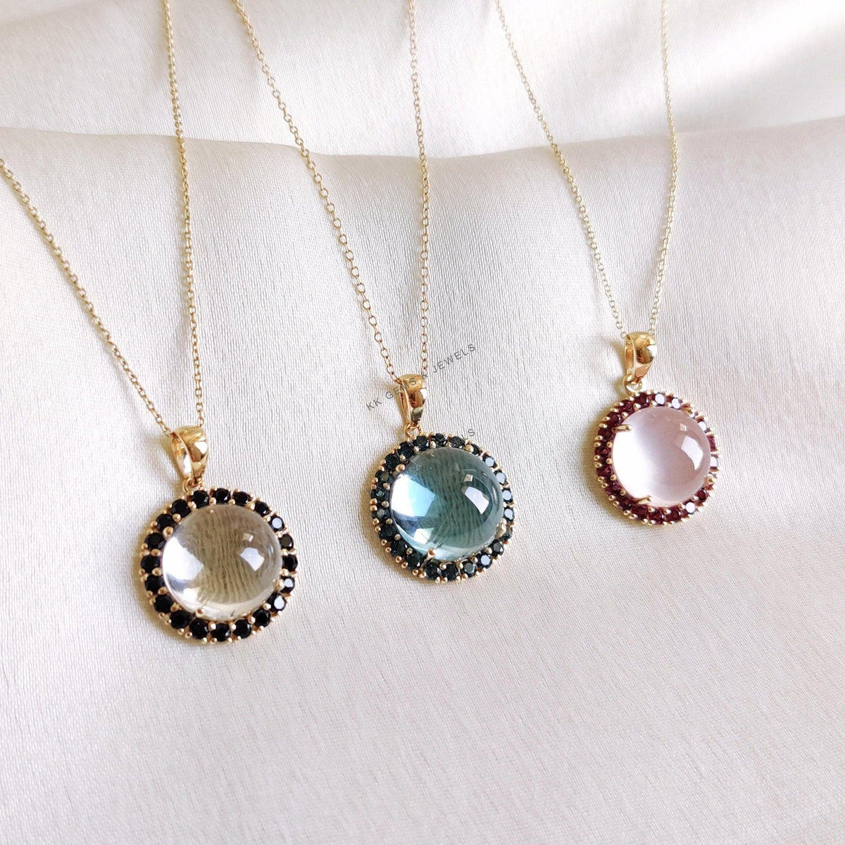 14K Solid Gold Natural Sky & London Blue Topaz Halo Pendant, December Birthstone