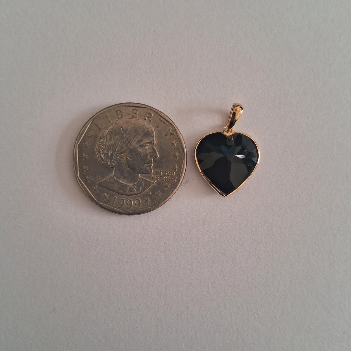 Natural Black Onyx Heart Pendant, 14K Solid Yellow Gold
