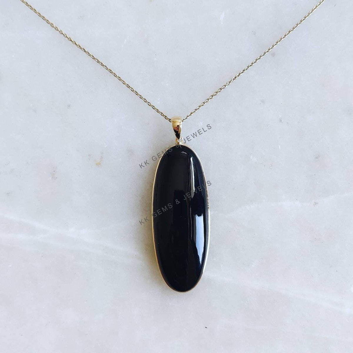 Natural Black Onyx Pendant, 14K Solid Yellow Gold Bezel Pendant, December Birthstone