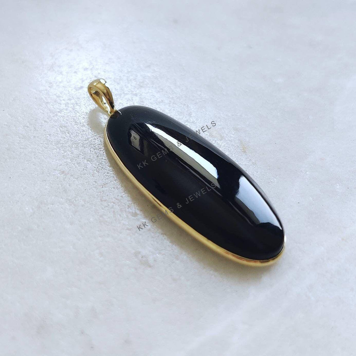Natural Black Onyx Pendant, 14K Solid Yellow Gold Bezel Pendant, December Birthstone