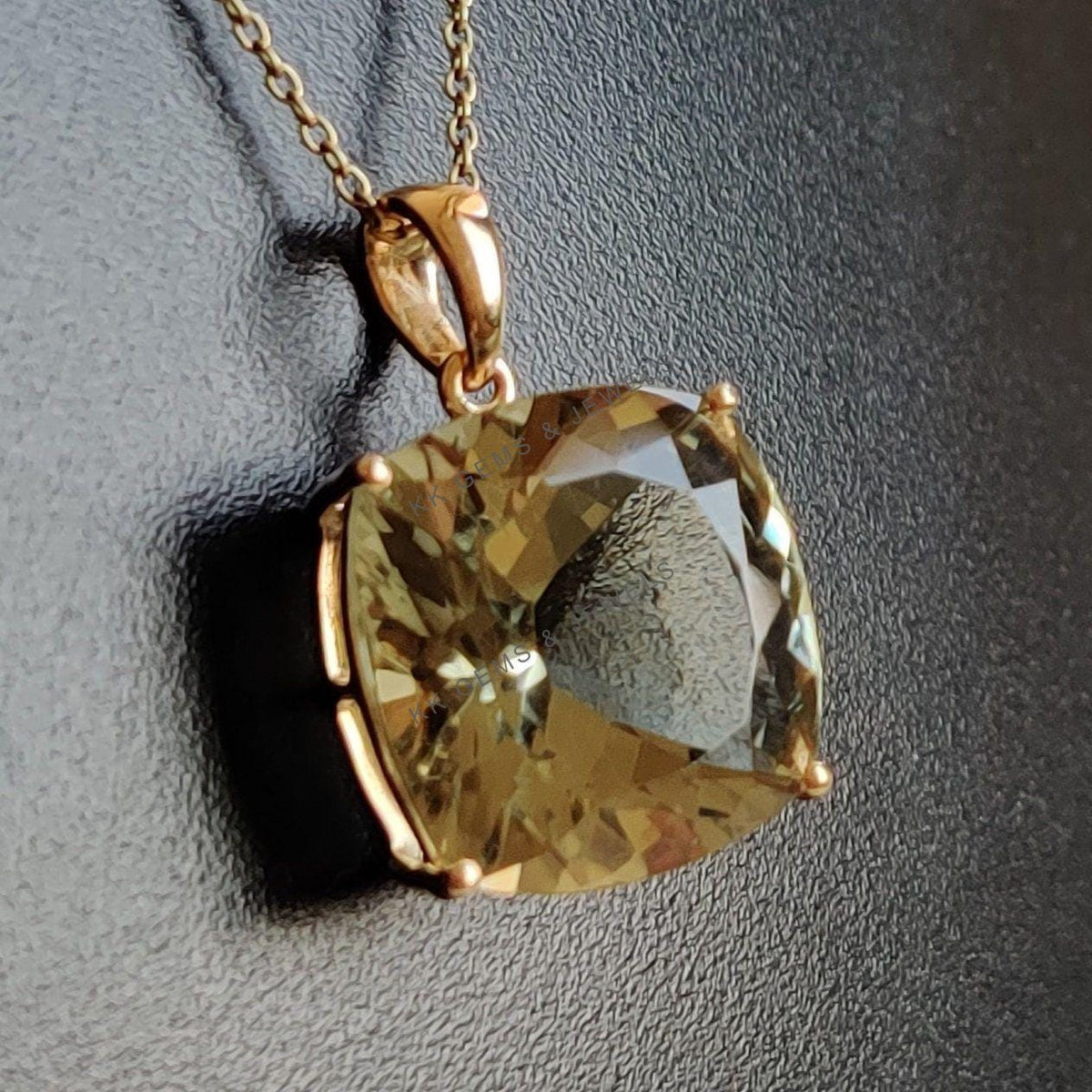 14K Solid Gold Natural Green Amethyst Pendant, February Birthstone