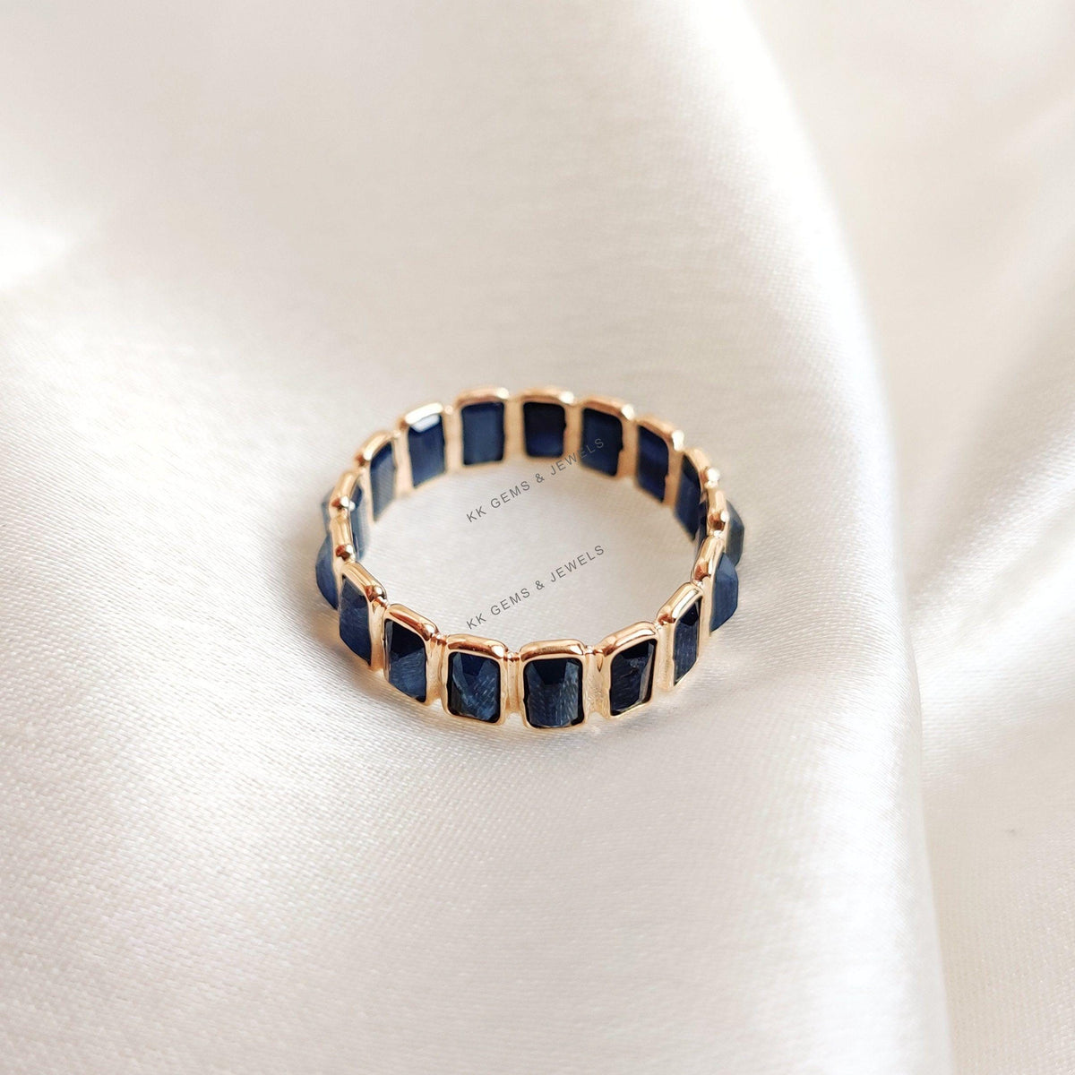 Natural Blue Sapphire Ring, 14K Solid Gold Infinity Ring, September Birthstone Bezel Set Ring, Christmas Present