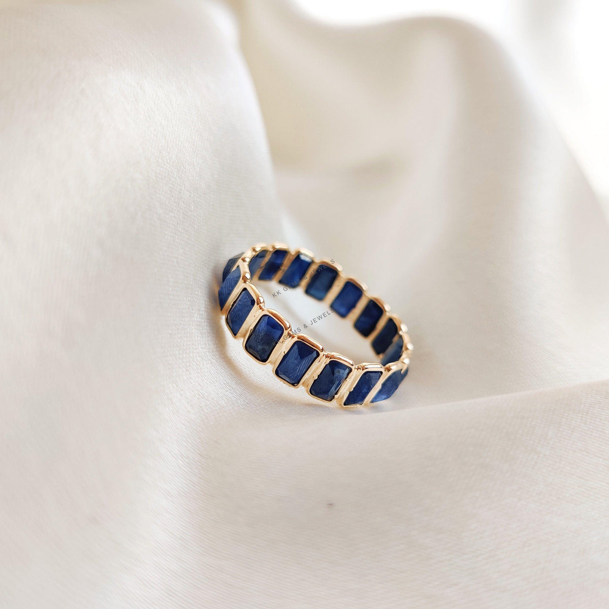 Natural Blue Sapphire Ring, 14K Solid Gold Infinity Ring, September Birthstone Bezel Set Ring, Christmas Present