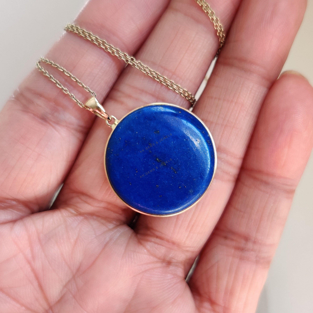 14K Solid Yellow Gold Natural Lapis Lazuli Pendant, September Birthstone