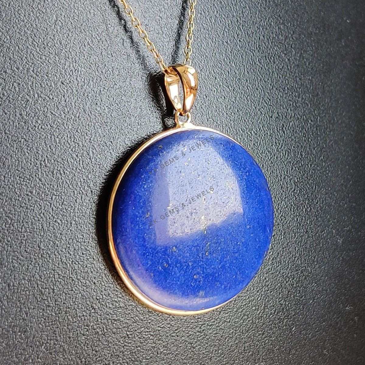 14K Solid Yellow Gold Natural Lapis Lazuli Pendant, September Birthstone