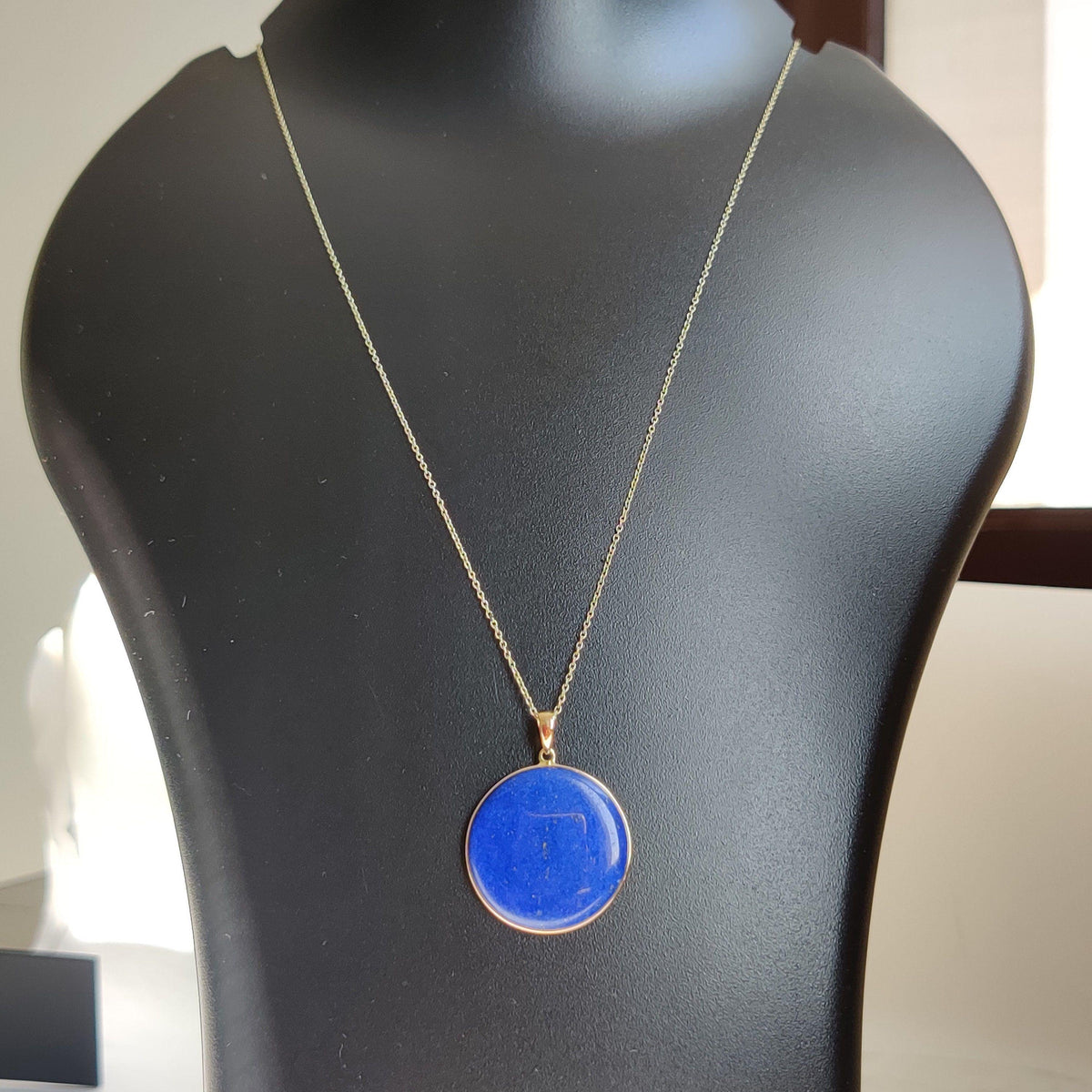 14K Solid Yellow Gold Natural Lapis Lazuli Pendant, September Birthstone