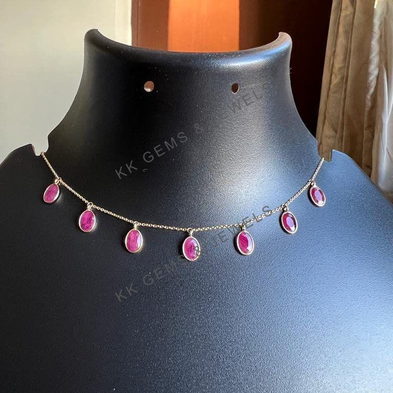 14K Solid Yellow Gold Natural Ruby Chain Bracelet, July Birthstone