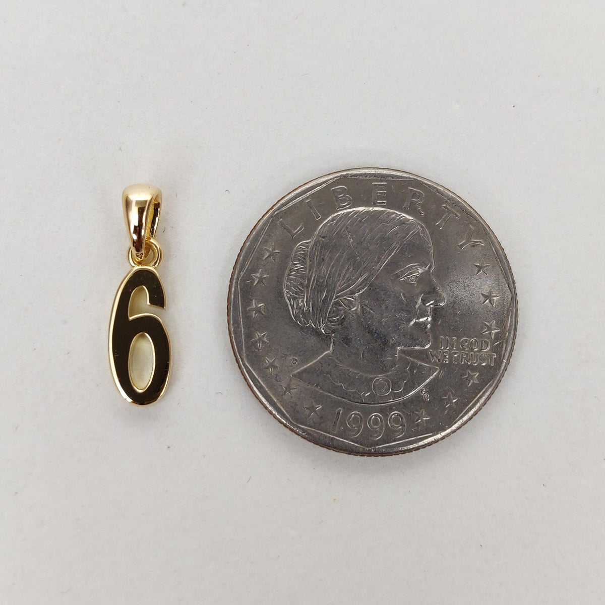 14K Solid Yellow Gold Number 6 Pendant, Dainty Charm Necklace