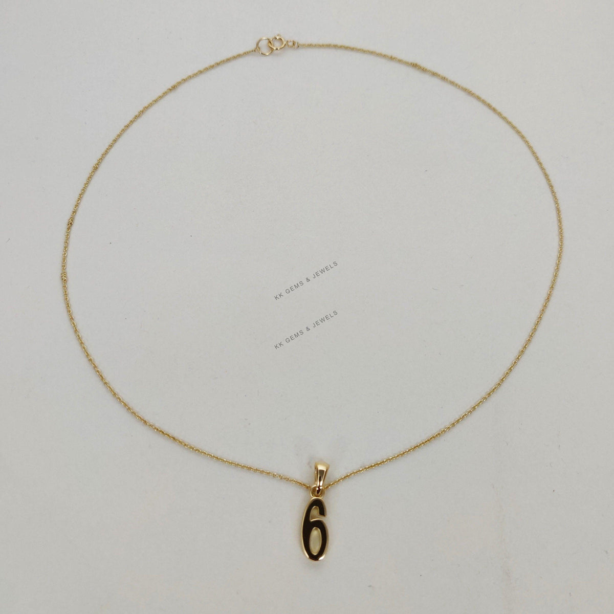 14K Solid Yellow Gold Number 6 Pendant, Dainty Charm Necklace