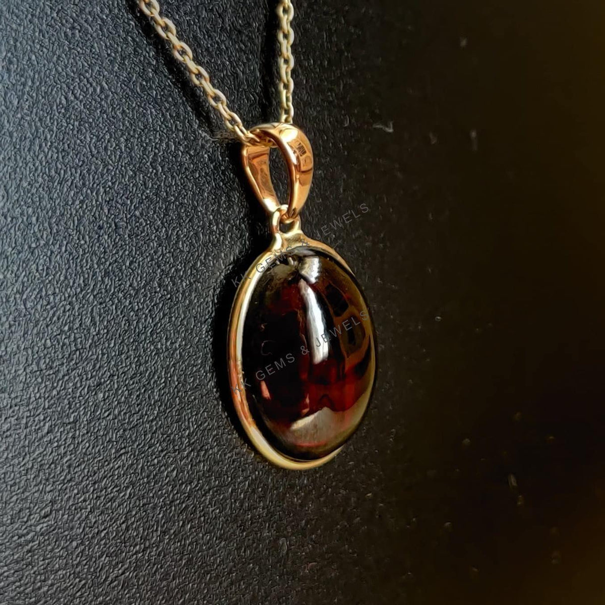 14K Solid Yellow Gold Natural Garnet Pendant, January Birthstone