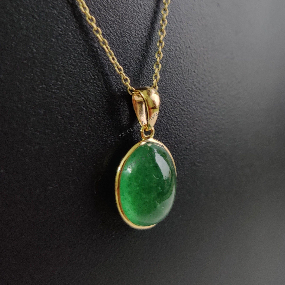 Natural Green Aventurine 14K Solid Gold Pendant, Oval Gemstone, August Birthstone