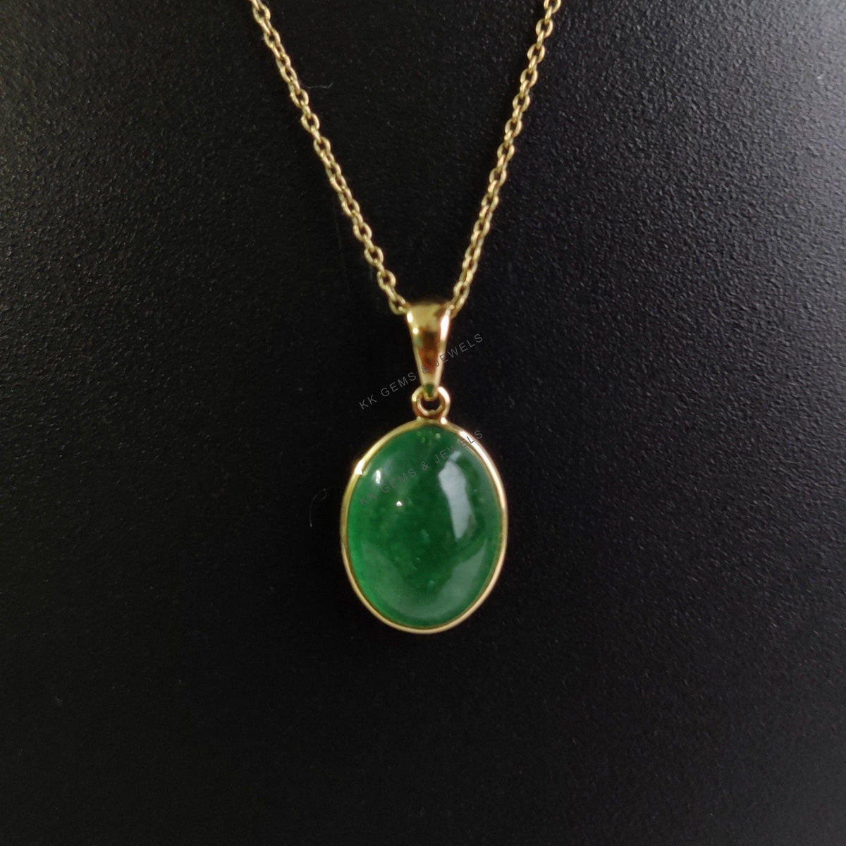 Natural Green Aventurine 14K Solid Gold Pendant, Oval Gemstone, August Birthstone