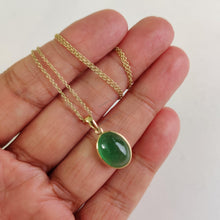 Natural Green Aventurine 14K Solid Gold Pendant, Oval Gemstone, August Birthstone