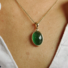 Natural Green Aventurine 14K Solid Gold Pendant, Oval Gemstone, August Birthstone