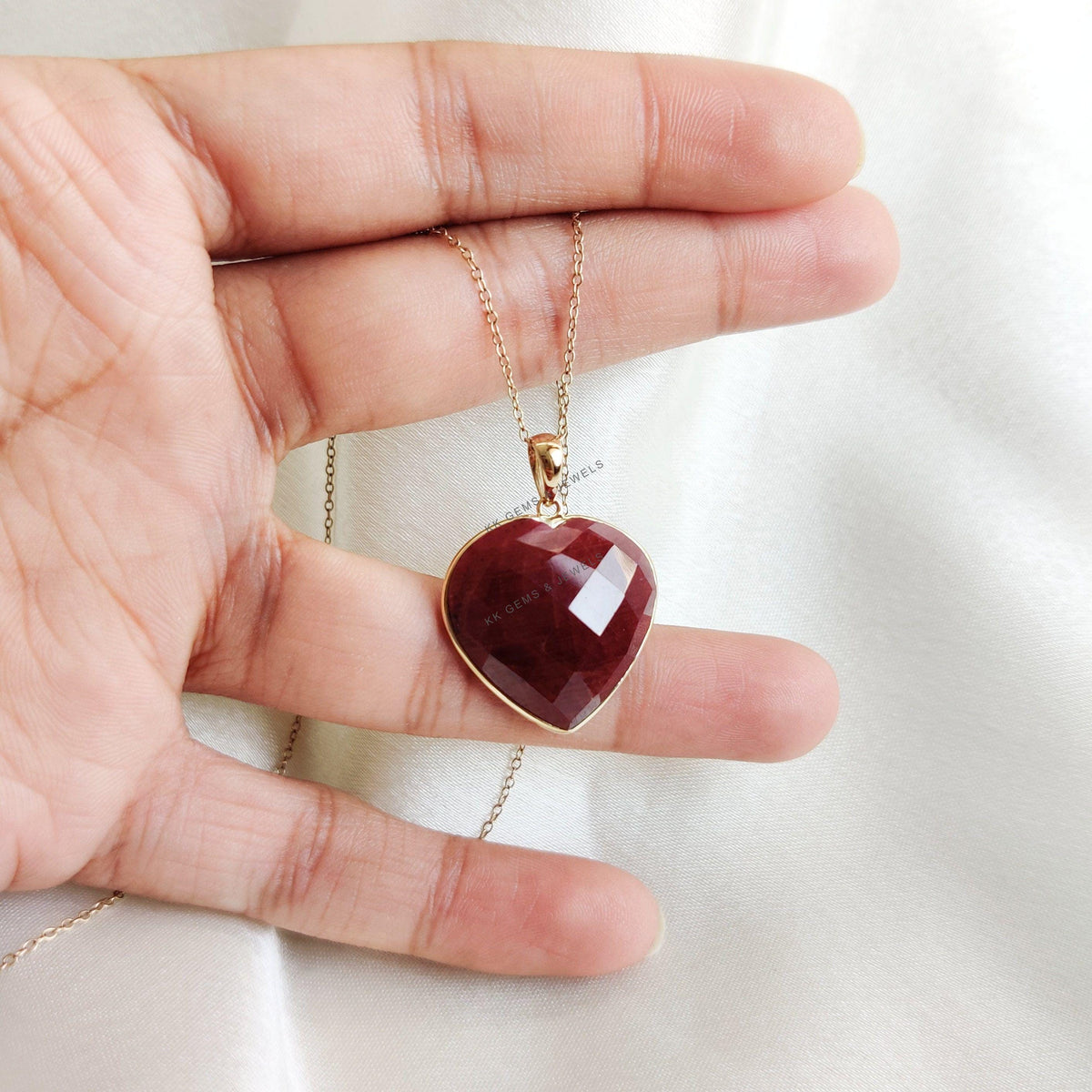 Natural Ruby Heart Pendant, 14K Solid Yellow Gold, July Birthstone