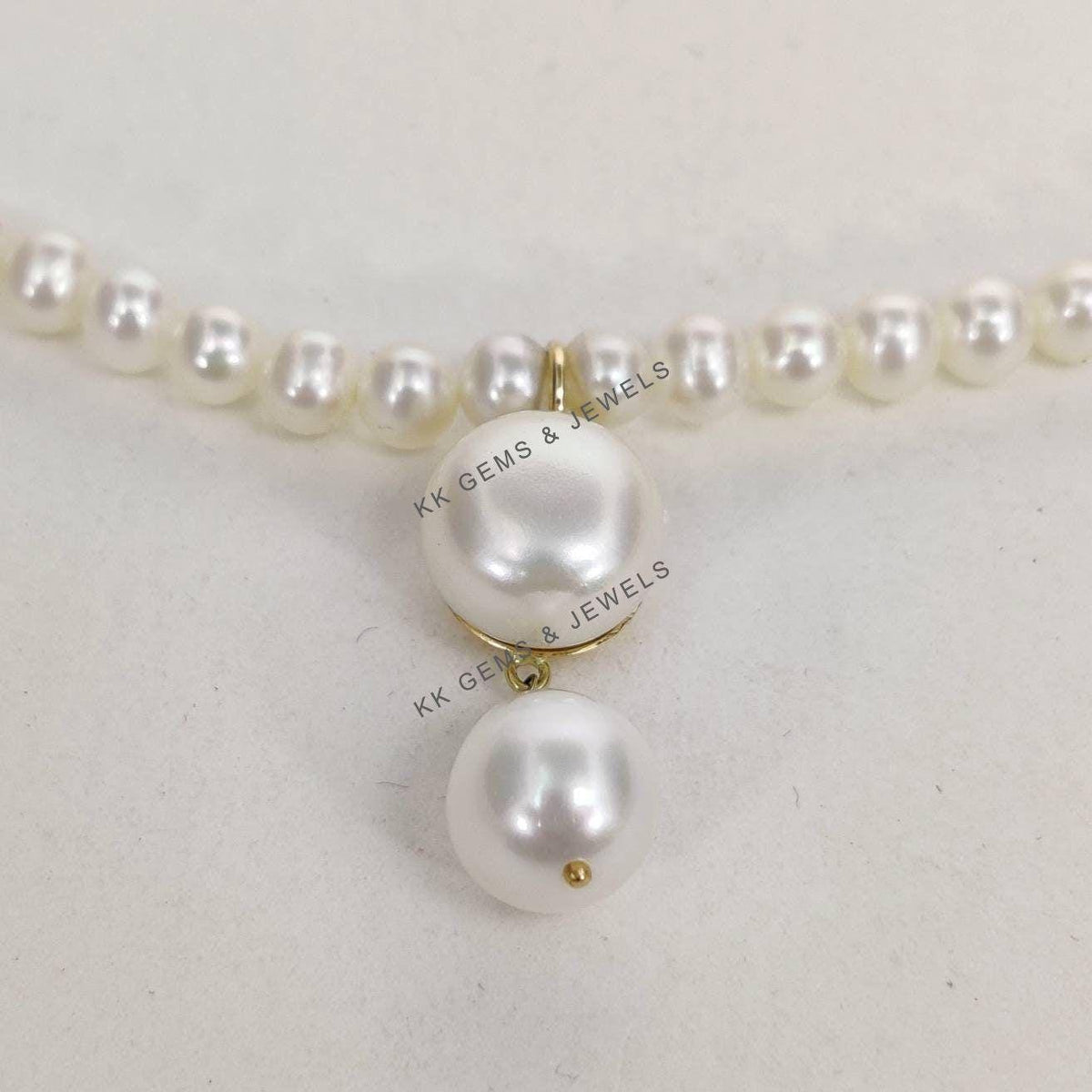 14k Solid Gold Natural Pearl Pendant Necklace Set, June Birthstone