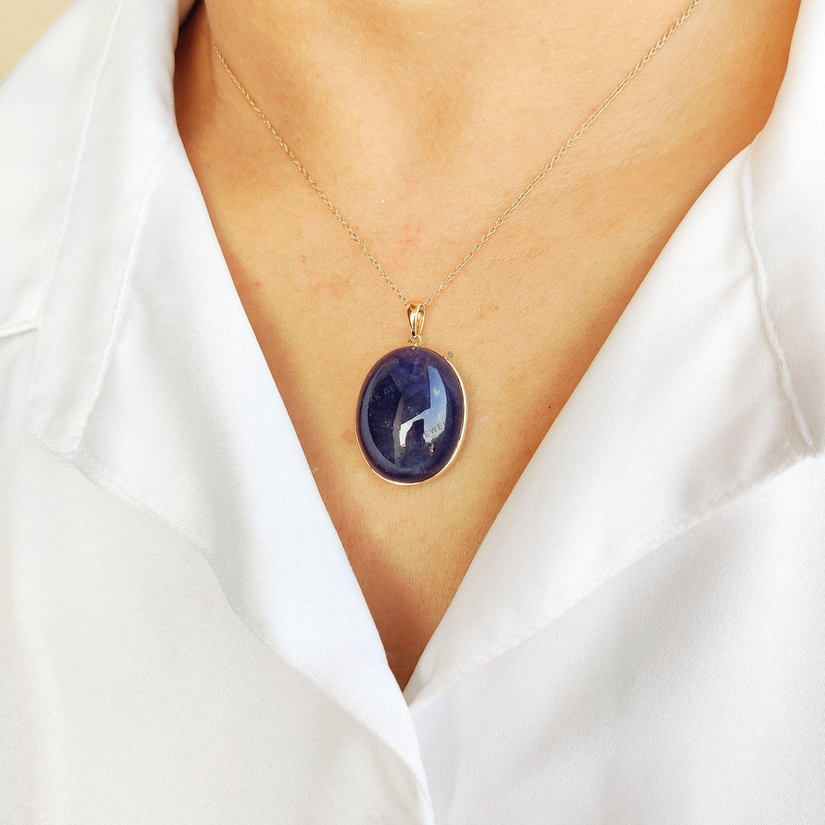 Natural Oval Tanzanite Pendant, 14K Solid Yellow Gold Bezel Pendant, Birthday Gift