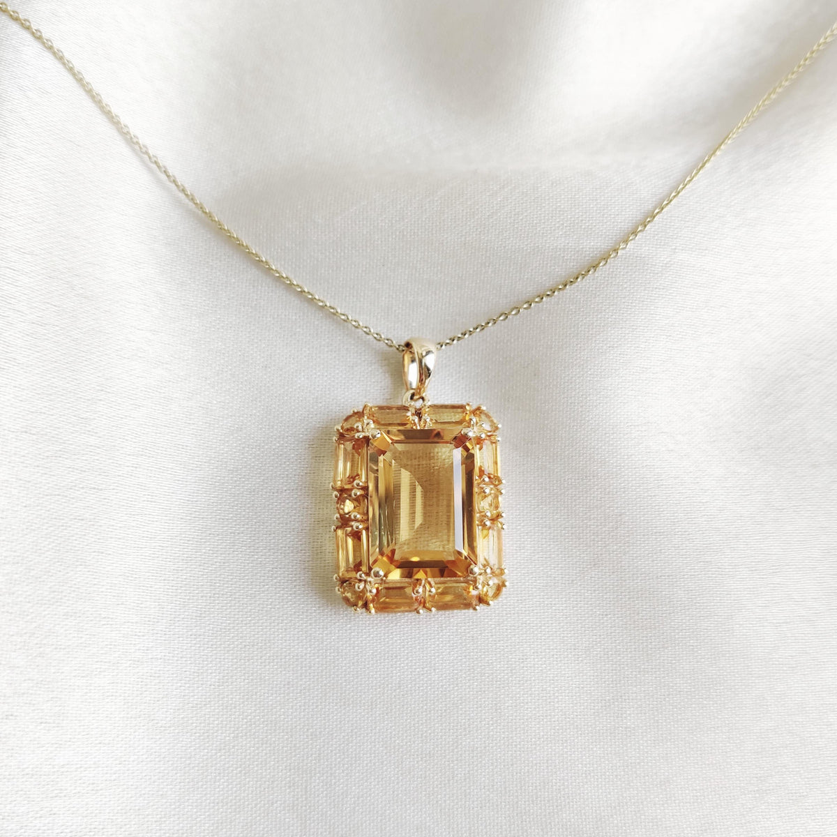 14K Solid Yellow Gold Natural Citrine Pendant, November Birthstone