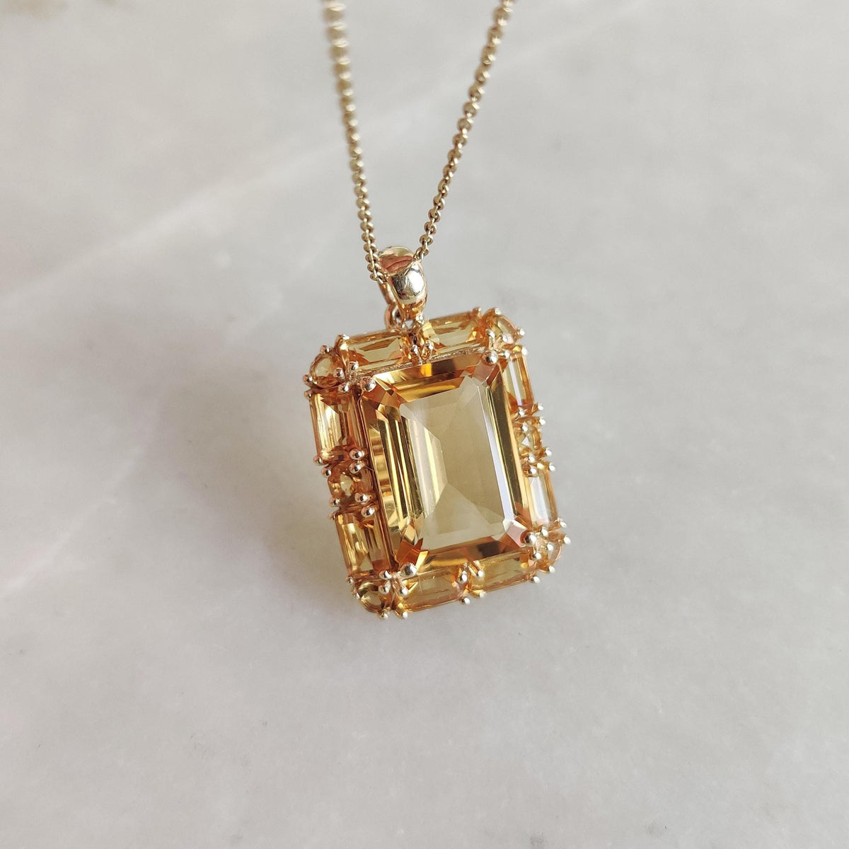 14K Solid Yellow Gold Natural Citrine Pendant, November Birthstone