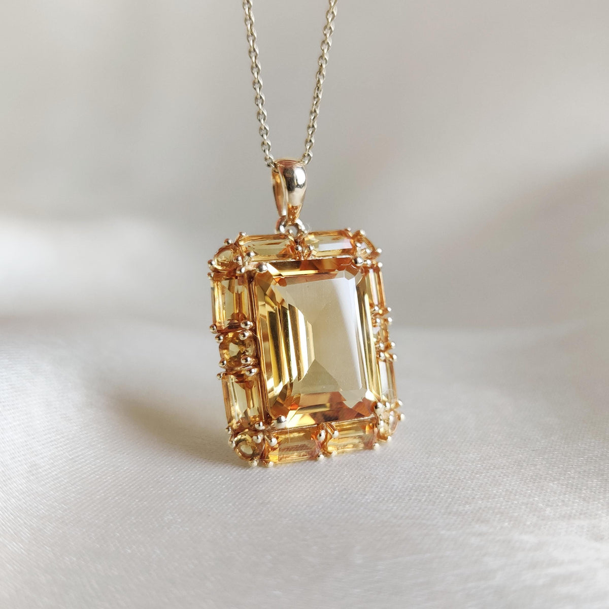 14K Solid Yellow Gold Natural Citrine Pendant, November Birthstone