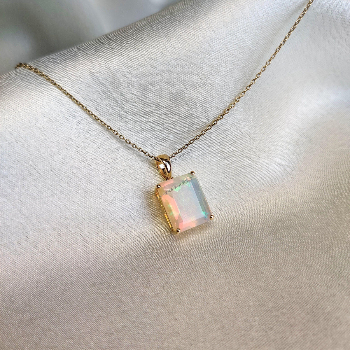 Natural Ethiopian Opal Pendant: 14K Solid Yellow Gold Octagon, October Birthstone