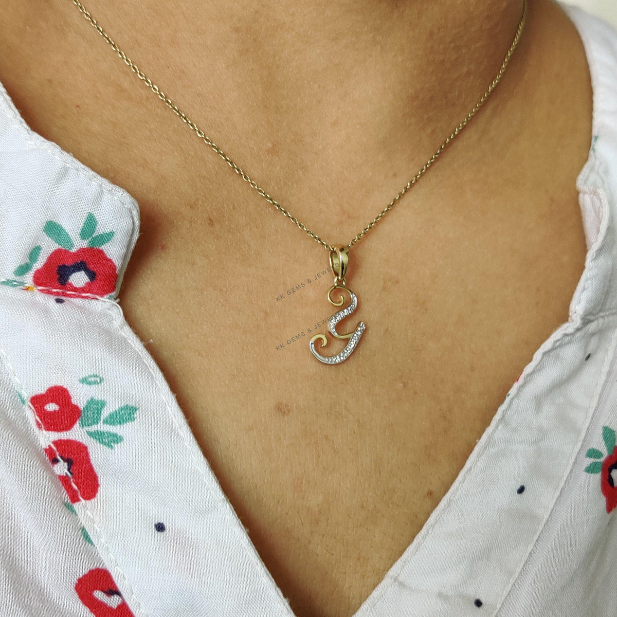 14K Solid Gold Initial Y Diamond Pendant, Birthday Gift