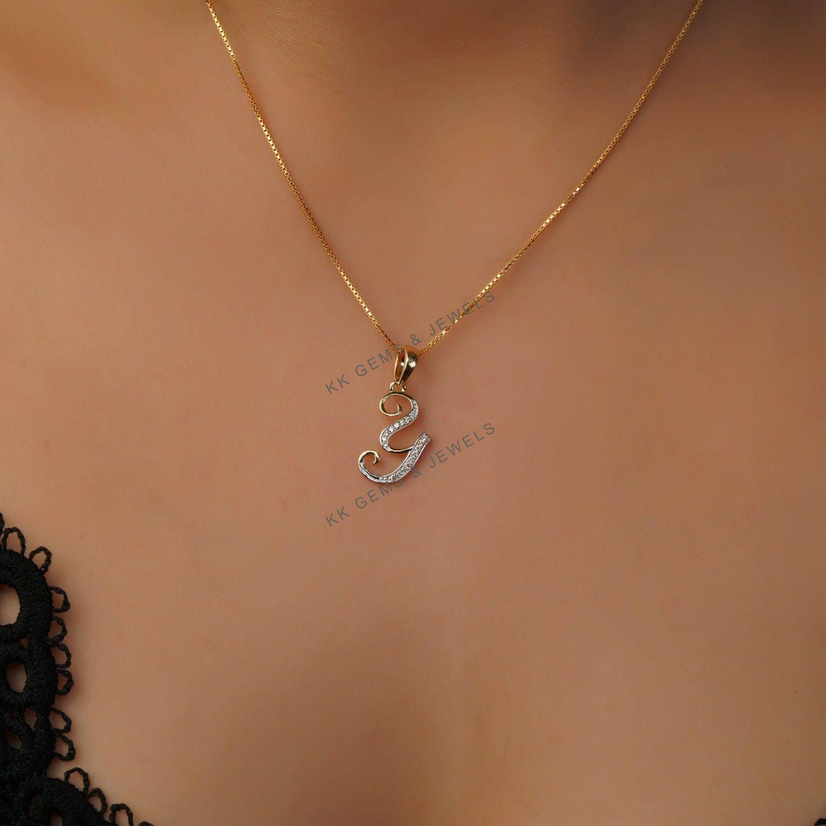 14K Solid Gold Initial Y Diamond Pendant, Birthday Gift