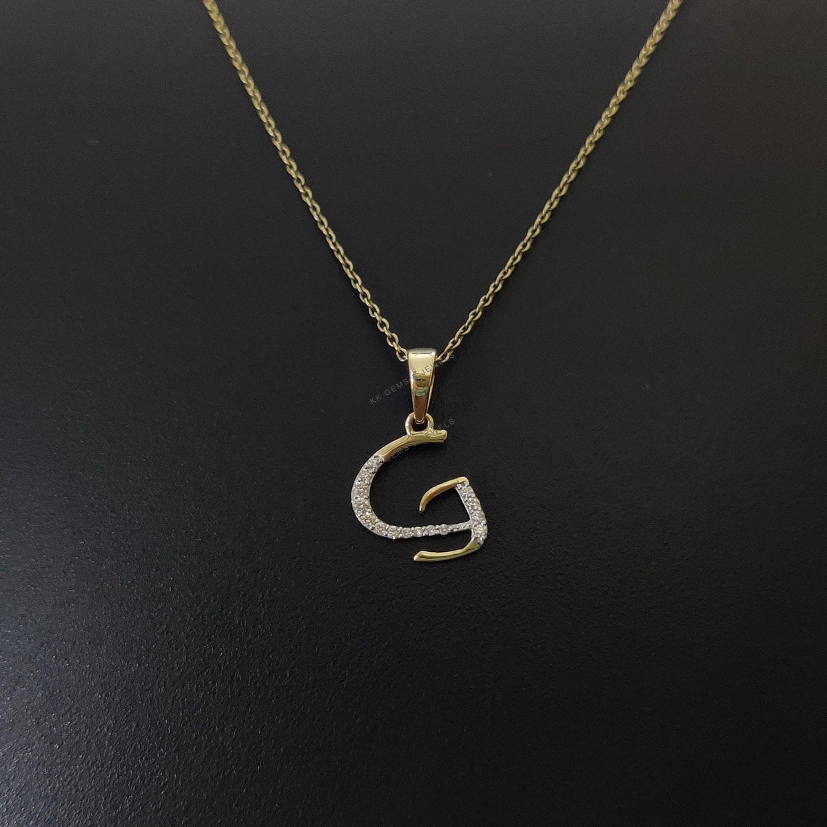 14K Gold Initial G Diamond Pendant, Solid Yellow Gold Charm