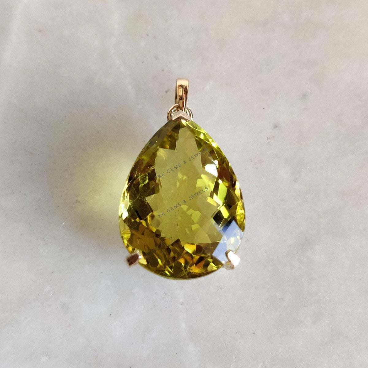 Natural Lemon Topaz Pendant, 14K Solid Yellow Gold Pear Gemstone, November Birthstone