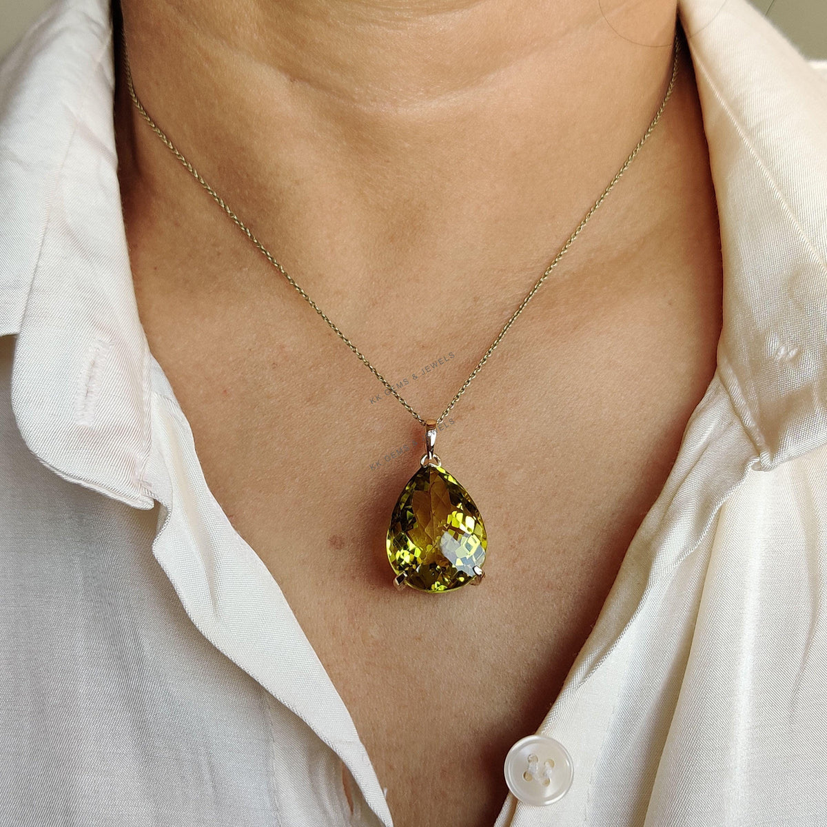 Natural Lemon Topaz Pendant, 14K Solid Yellow Gold Pear Gemstone, November Birthstone