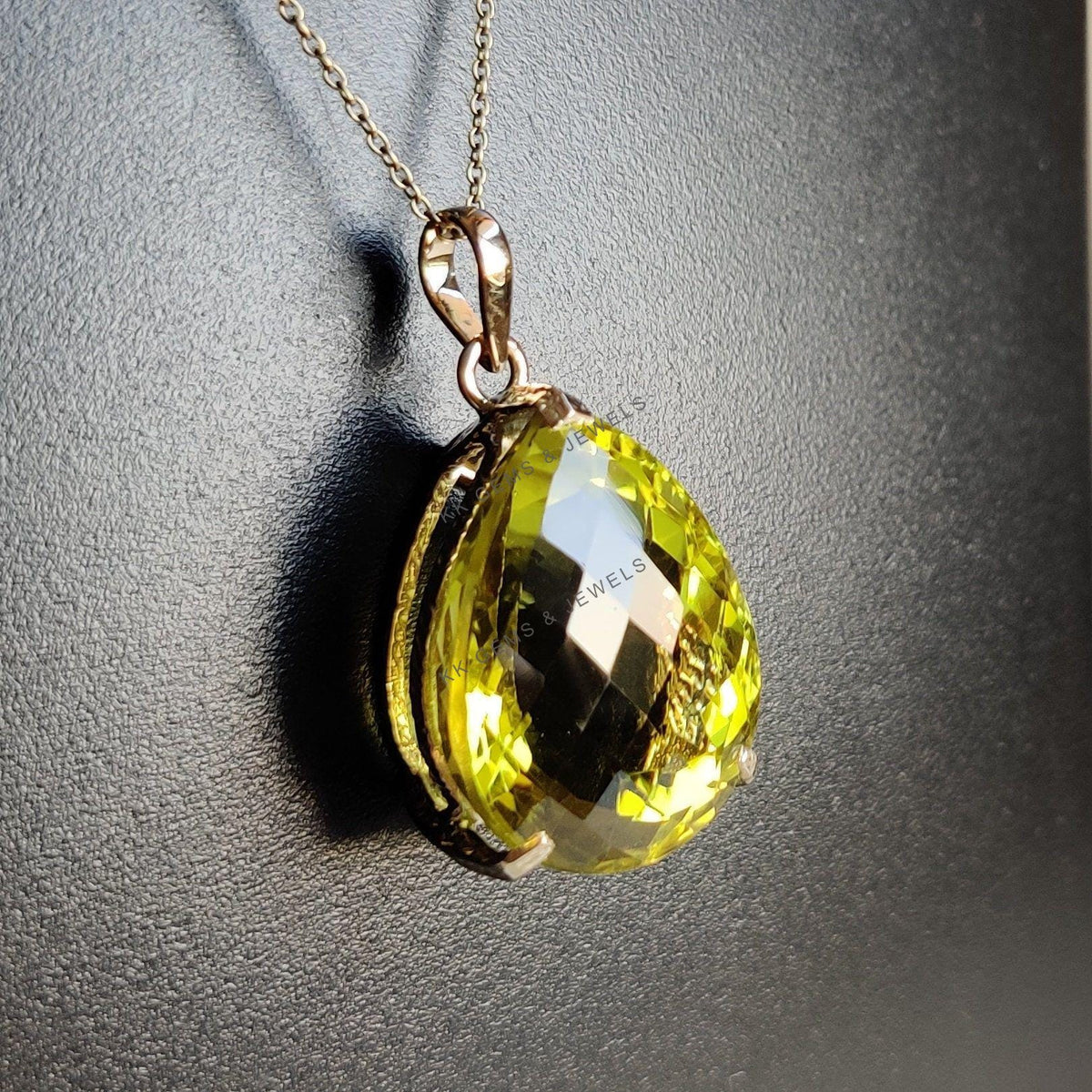 Natural Lemon Topaz Pendant, 14K Solid Yellow Gold Pear Gemstone, November Birthstone