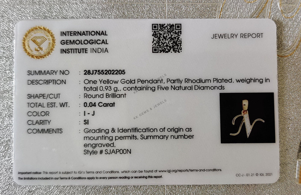14K Solid Gold Initial N Diamond Pendant, Birthday Gift