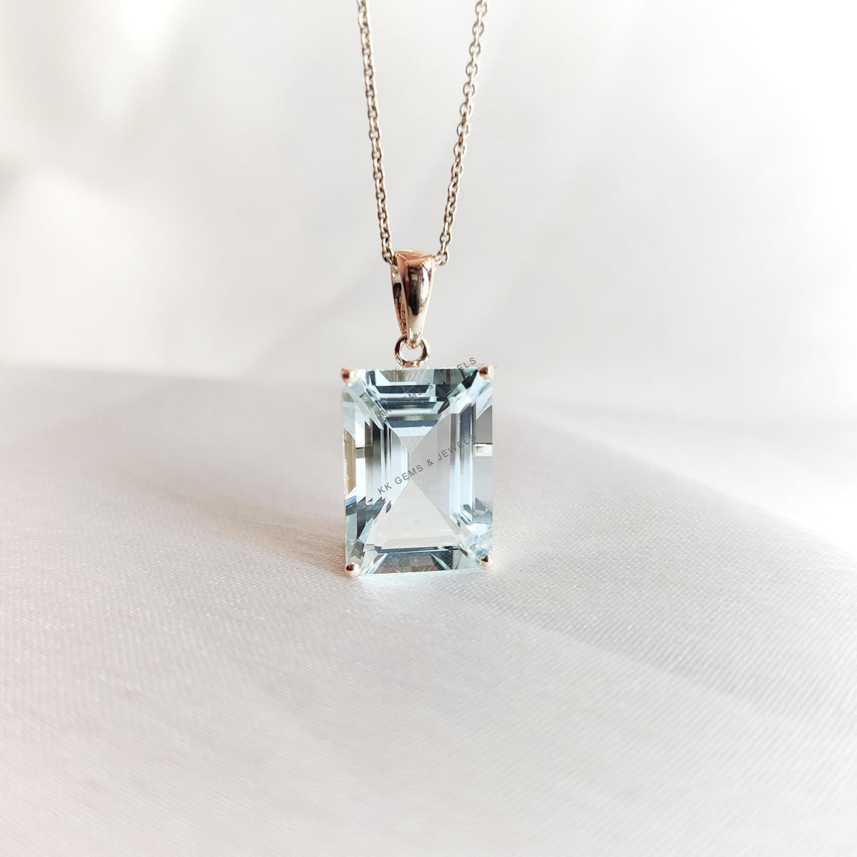 Natural Aquamarine 14K Solid Yellow Gold Pendant, March Birthstone