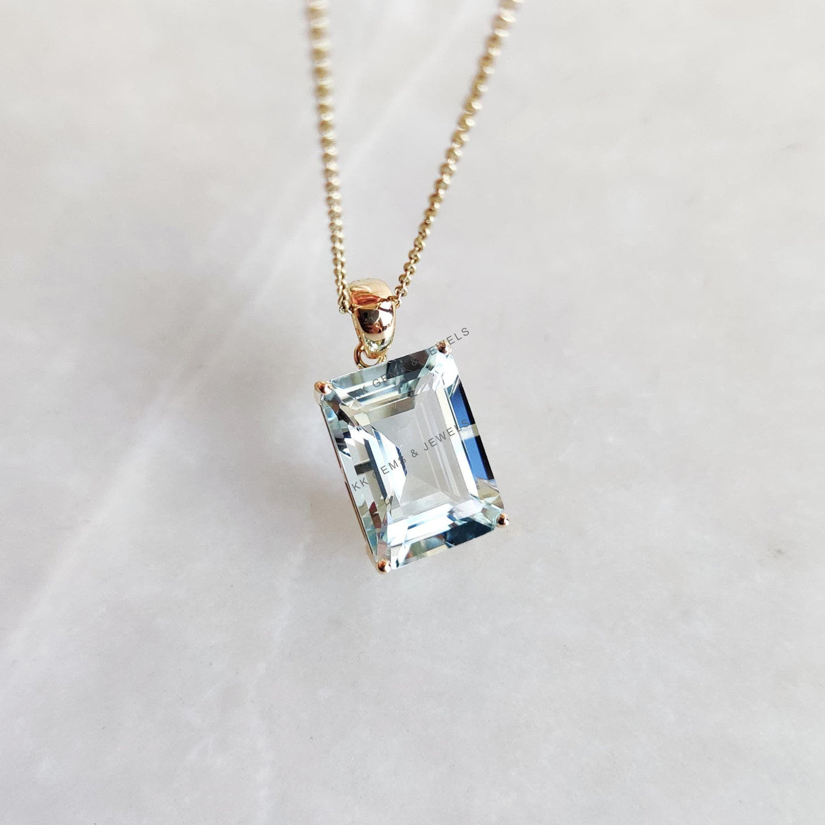 Natural Aquamarine 14K Solid Yellow Gold Pendant, March Birthstone