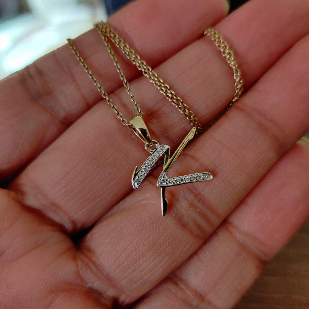 14K Solid Gold Initial K Diamond Pendant, Birthday Gift