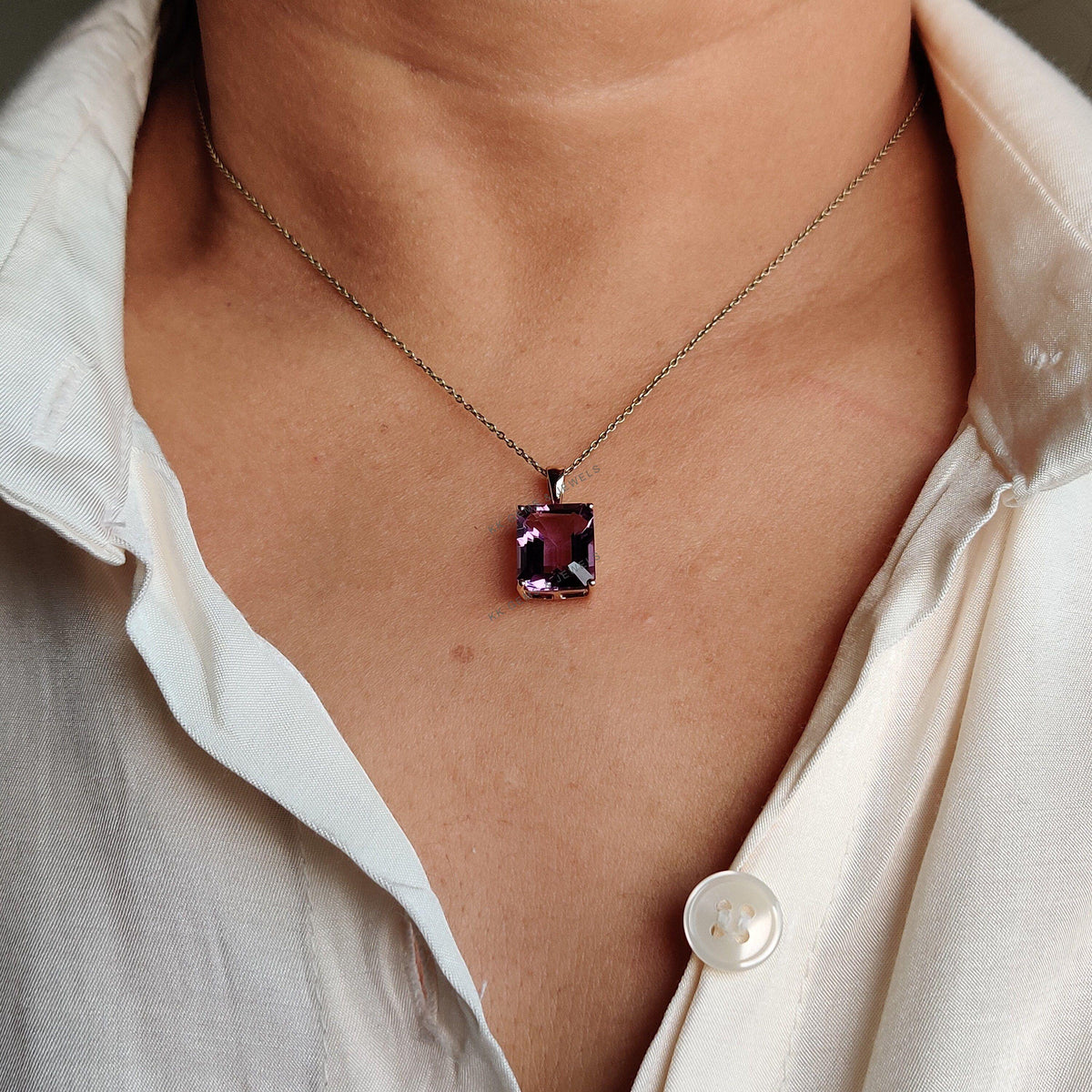 14K Solid Yellow Gold Natural Purple Amethyst Pendant, February Birthstone