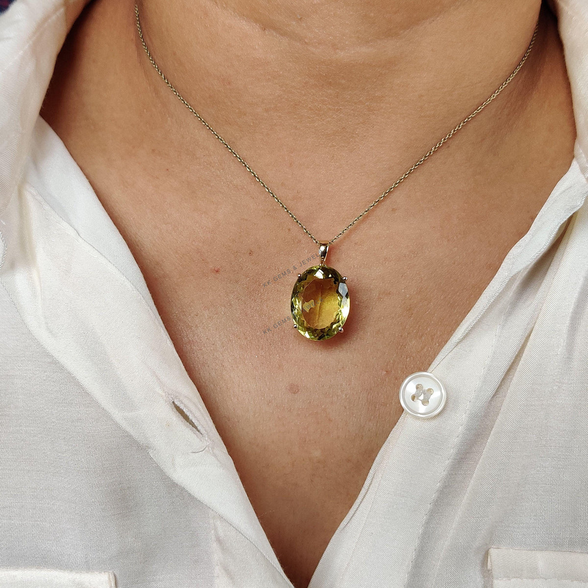 Natural Lemon Topaz Pendant, 14K Solid Yellow Gold, November Birthstone