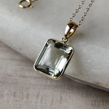 Natural Green Amethyst Octagon Bezel Pendant, 14K Solid Yellow Gold, February Birthstone