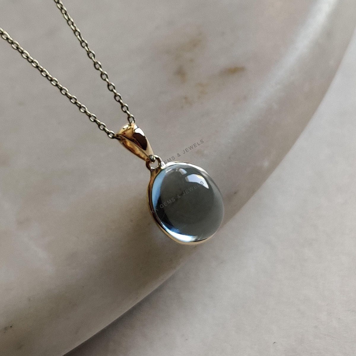 14K Solid Gold Natural Sky Blue Topaz Pendant, Bezel Setting, December Birthstone
