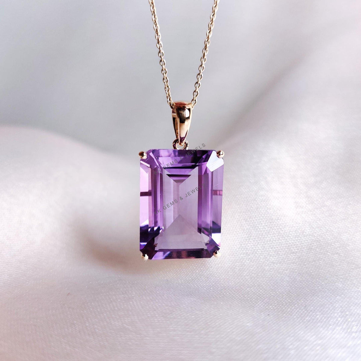 14K Solid Gold Natural Purple Amethyst Octagon Pendant, February Birthstone Jewelry