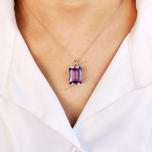 14K Solid Gold Natural Purple Amethyst Octagon Pendant, February Birthstone Jewelry