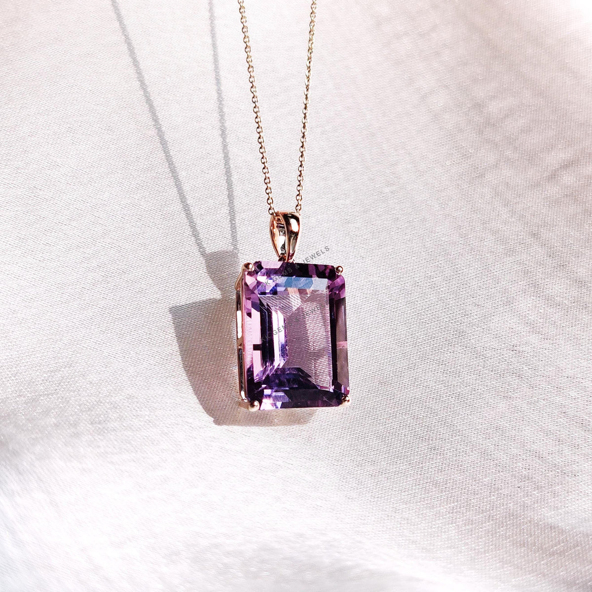 14K Solid Gold Natural Purple Amethyst Octagon Pendant, February Birthstone Jewelry