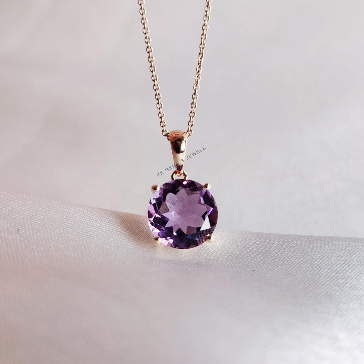 14K Solid Yellow Gold Natural Purple Amethyst Pendant: February Birthstone Jewelry