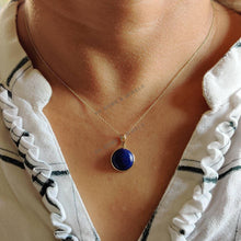 14K Solid Gold Natural Lapis Lazuli Pendant, Round Bezel, September Birthstone