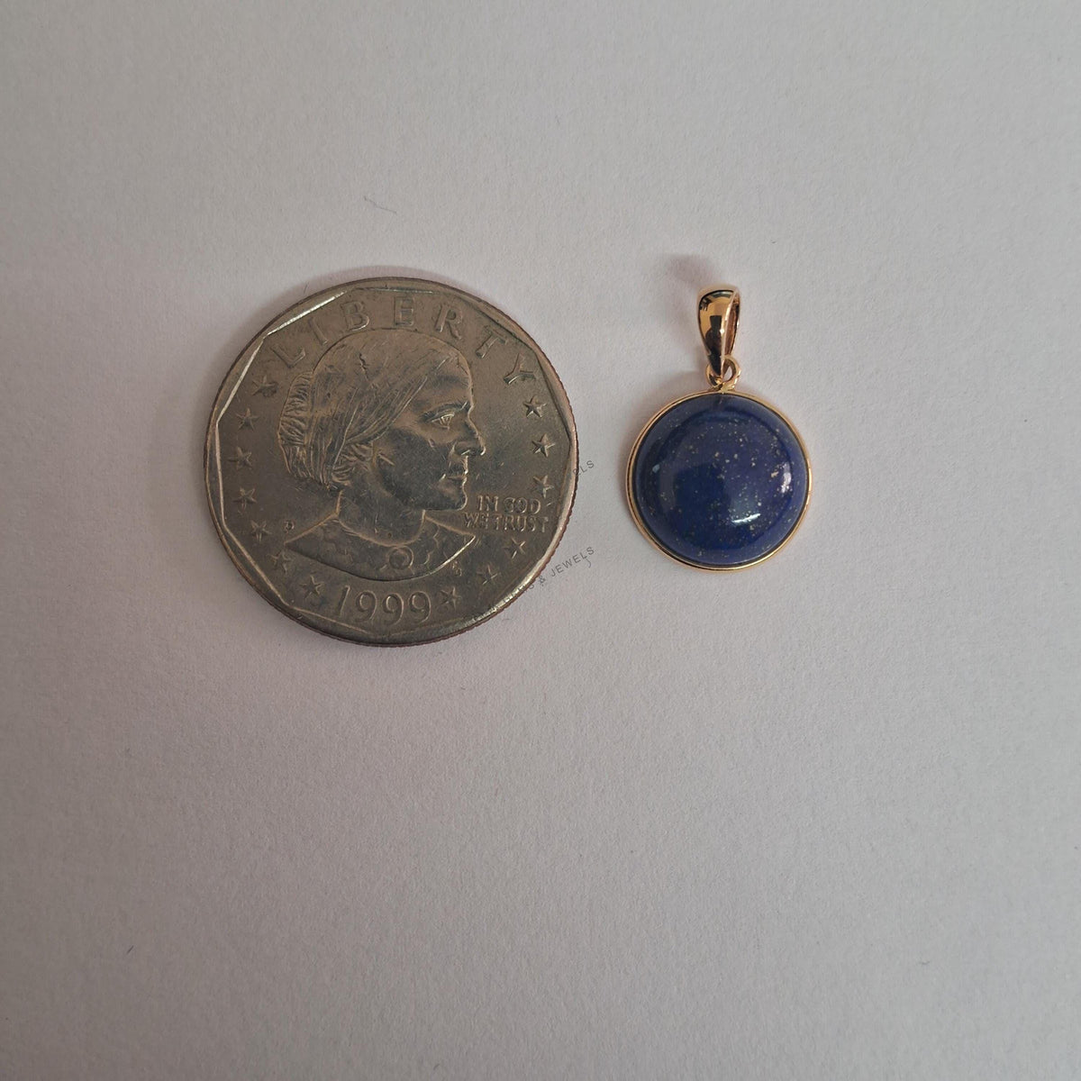 14K Solid Gold Natural Lapis Lazuli Pendant, Round Bezel, September Birthstone