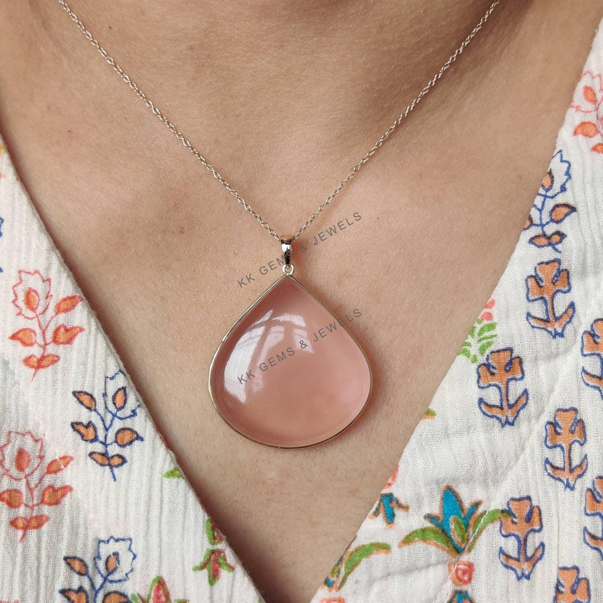14K Solid Yellow Gold Natural Rose Quartz Pendant, January Birthstone Jewelry, Christmas Present