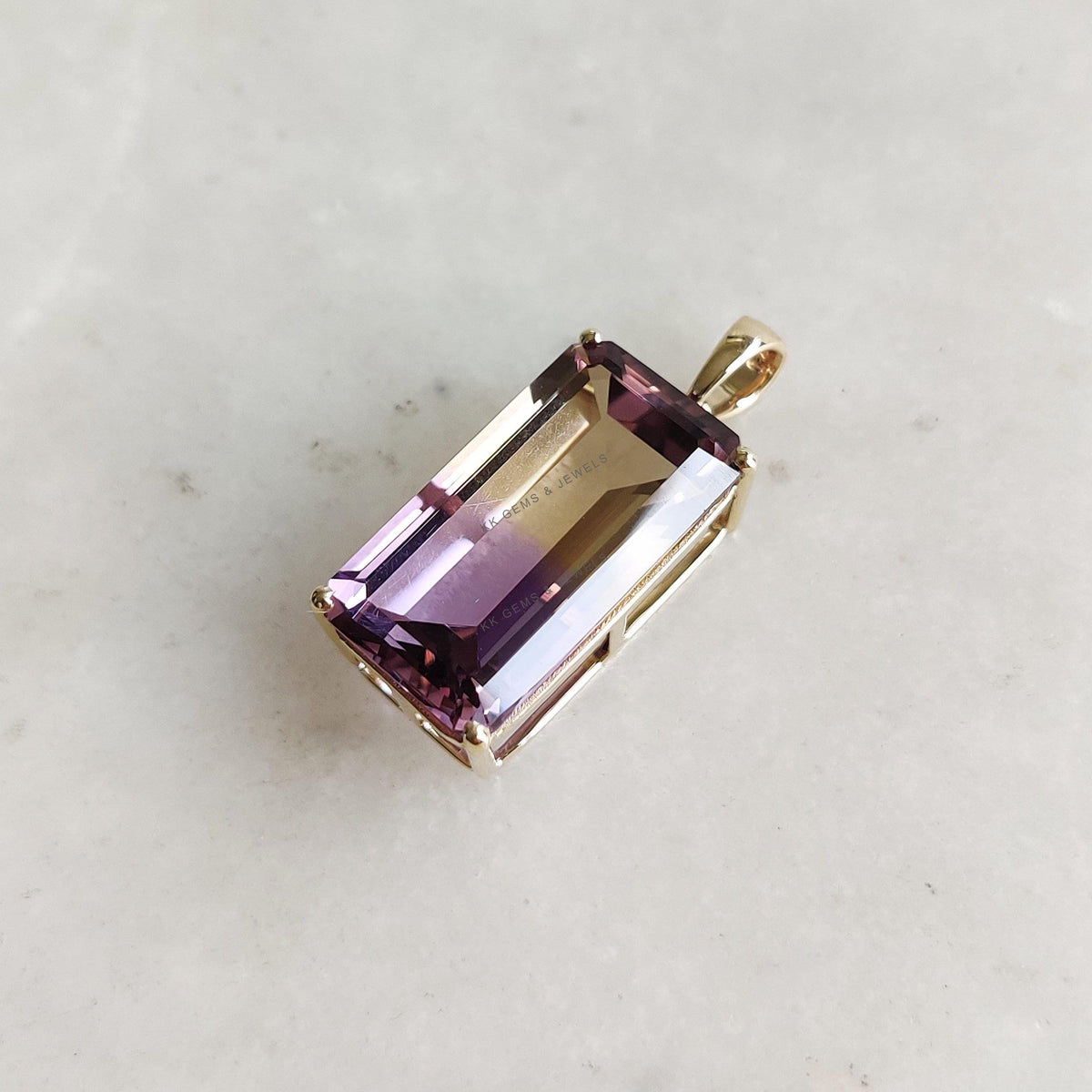 Natural Ametrine Pendant, 14K Solid Yellow Gold, Rectangle Octagon Gemstone
