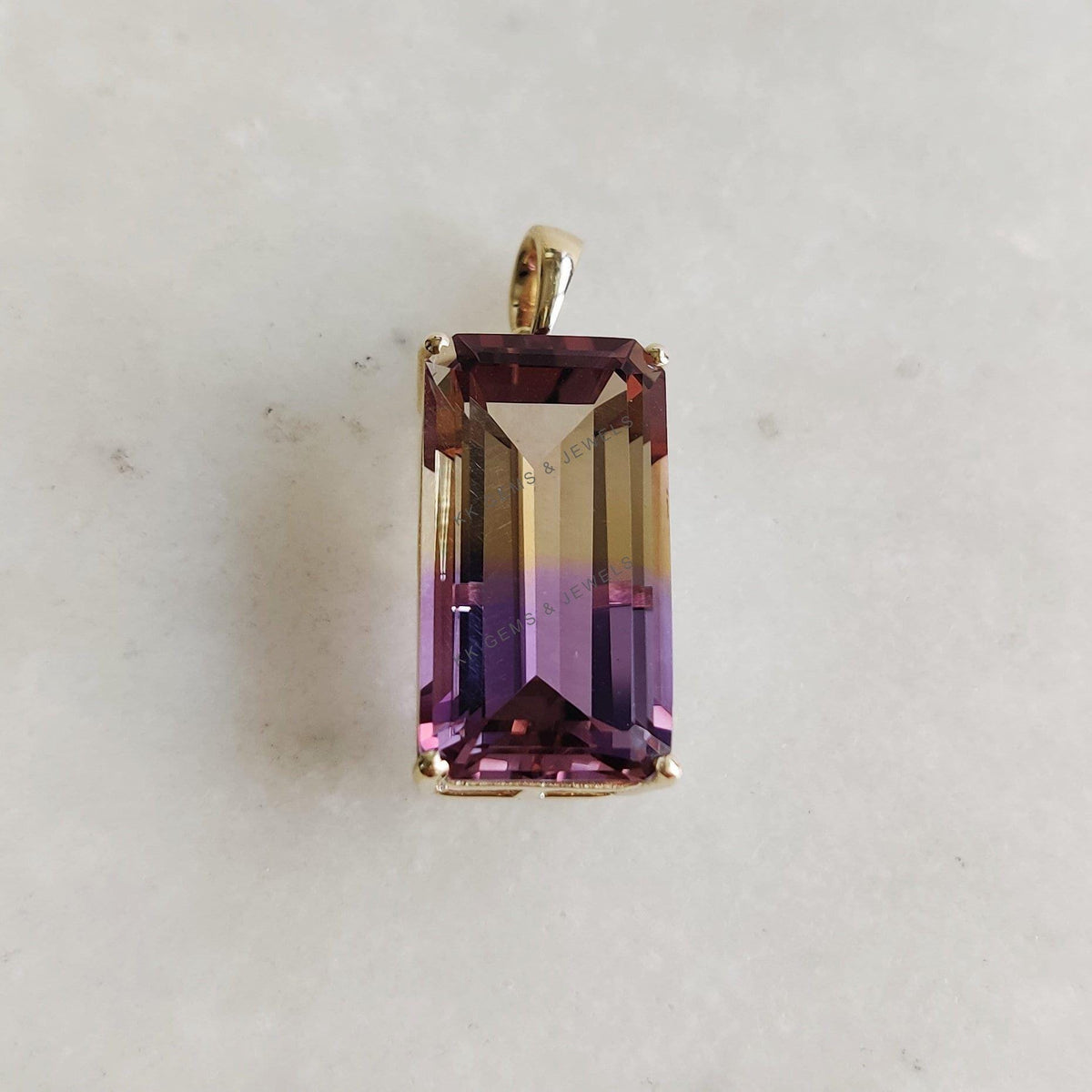 Natural Ametrine Pendant, 14K Solid Yellow Gold, Rectangle Octagon Gemstone